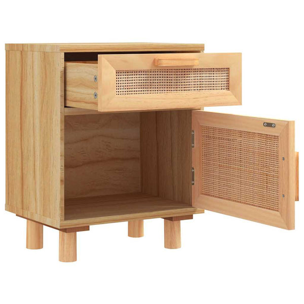 Nachttische 2er Set Kiefer Massivholz Rattan Braun