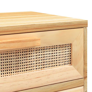 Nachttische 2er Set Kiefer Massivholz Rattan Braun