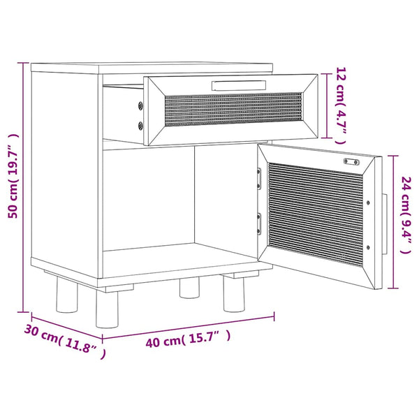 Nachttische 2er Set Kiefer Massivholz Rattan Braun