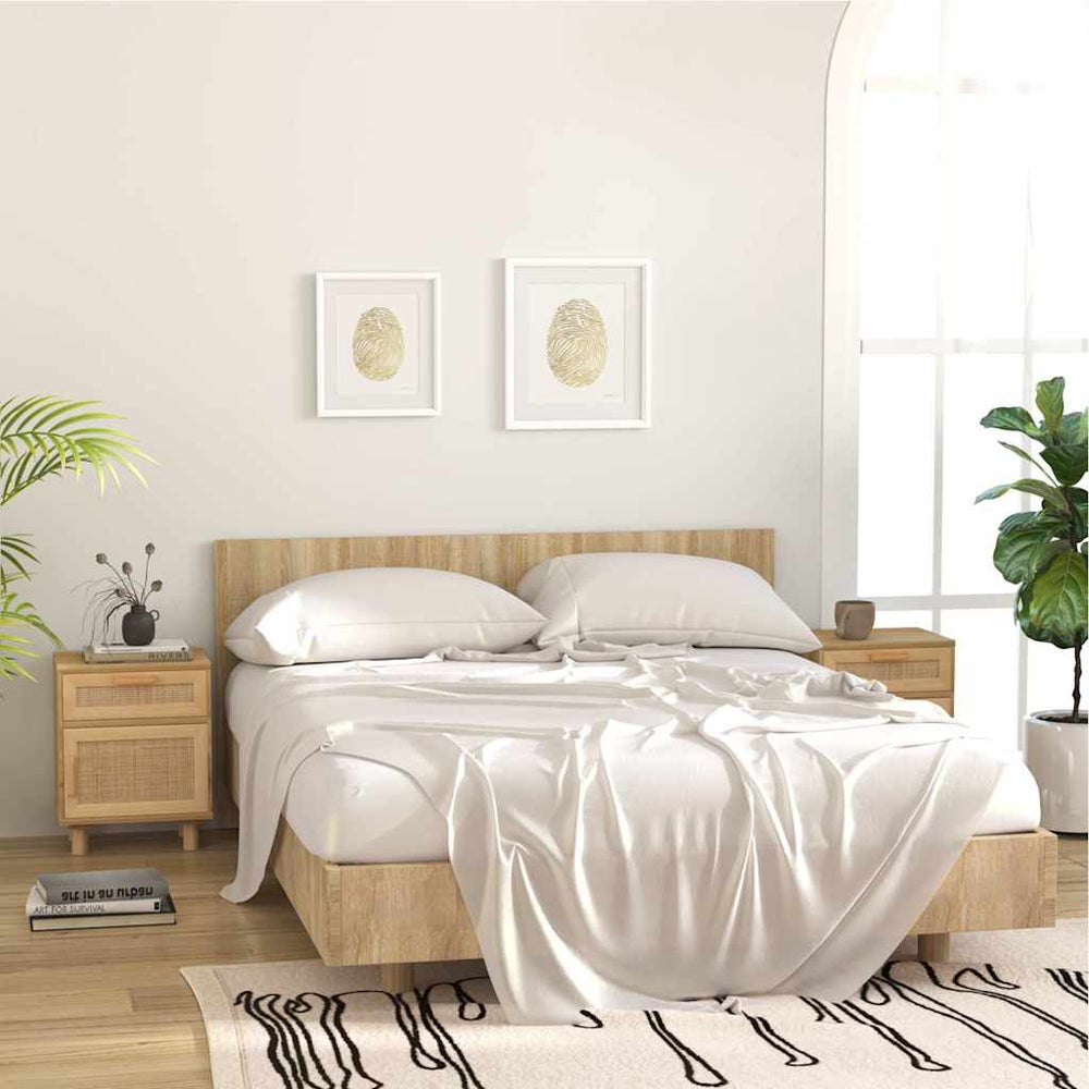 vidaXL Bedside Cabinets 2 pcs Brown Solid Pine Wood and Natural Rattan
