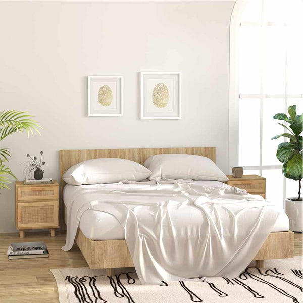 Nachttische 2er Set Kiefer Massivholz Rattan Braun
