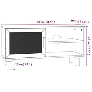 Schwarzer TV-Schrank 80 cm Kiefer Massivholz Rattan