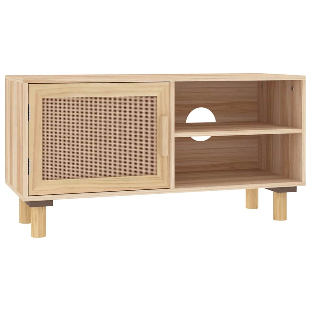 vidaXL Meuble TV marron 80x30x40 cm bois de pin massif et rotin naturel