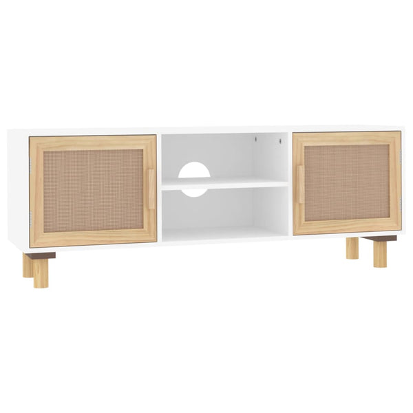 Weißer TV-Schrank 105cm Kiefer Massivholz Natur Rattan