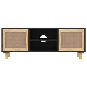 Schwarzer TV-Schrank 105 cm Kiefer Massivholz Rattan