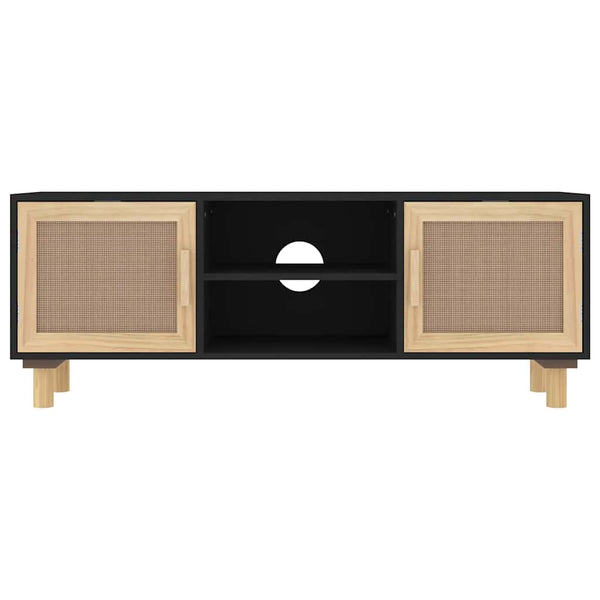 Schwarzer TV-Schrank 105 cm Kiefer Massivholz Rattan