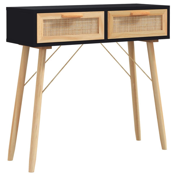 Schwarzer Konsolentisch 80cm Kiefer Massivholz Rattan