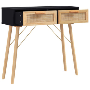Schwarzer Konsolentisch 80cm Kiefer Massivholz Rattan