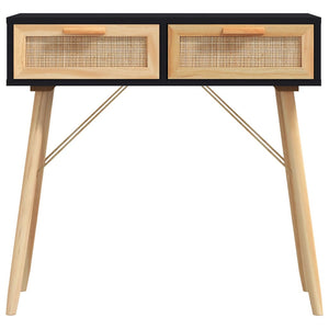 Schwarzer Konsolentisch 80cm Kiefer Massivholz Rattan