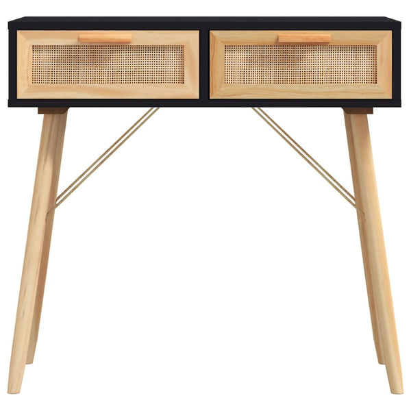 Schwarzer Konsolentisch 80cm Kiefer Massivholz Rattan
