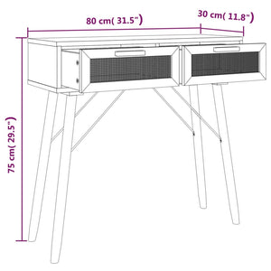 Schwarzer Konsolentisch 80cm Kiefer Massivholz Rattan