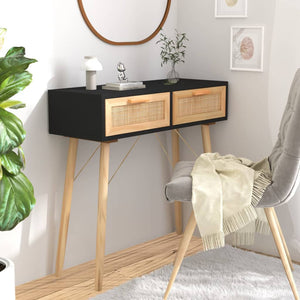 Schwarzer Konsolentisch 80cm Kiefer Massivholz Rattan