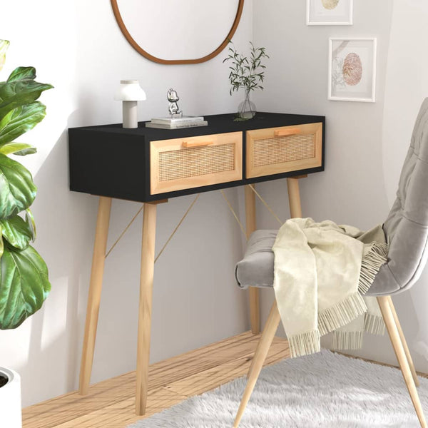 Schwarzer Konsolentisch 80cm Kiefer Massivholz Rattan