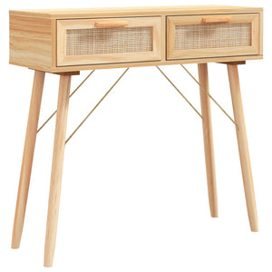Brauner Konsolentisch 80cm Kiefer Massivholz Rattan