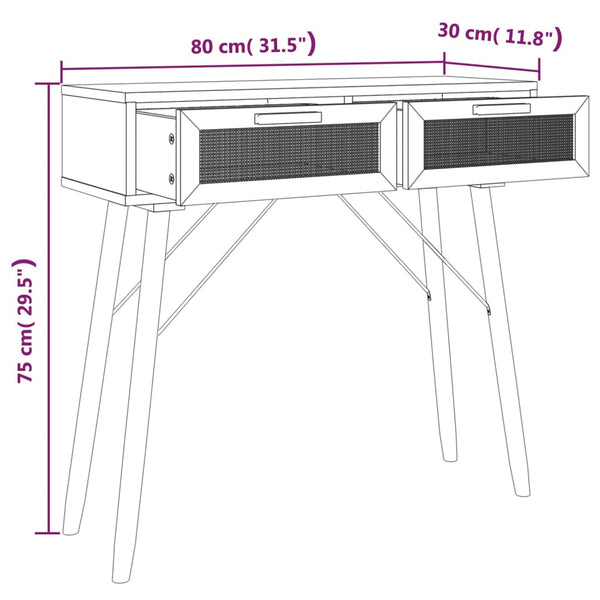 Brauner Konsolentisch 80cm Kiefer Massivholz Rattan