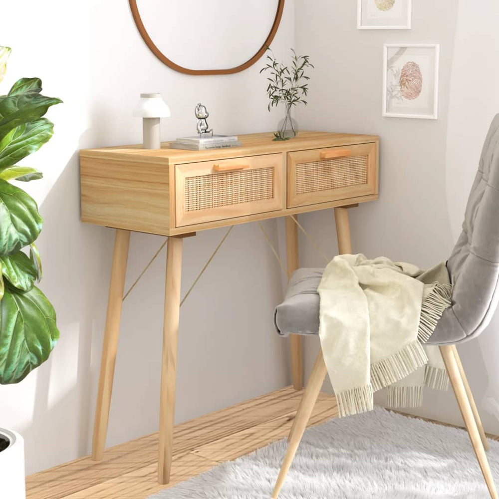 Brauner Konsolentisch 80cm Kiefer Massivholz Rattan