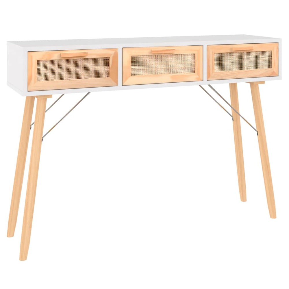 Weißer Konsolentisch 105cm Kiefer Massivholz Rattan