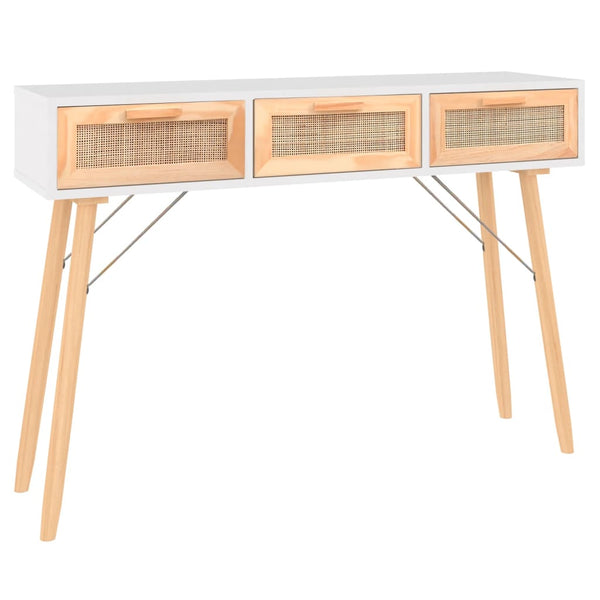 vidaXL Console Blanche 105x30x75 cm Bois de pin massif Rotin naturel