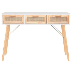 vidaXL Console Blanche 105x30x75 cm Bois de pin massif Rotin naturel