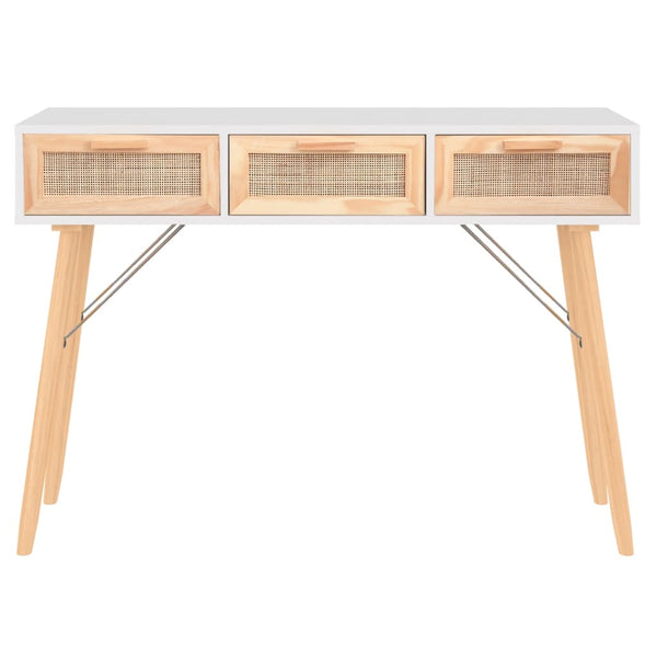 vidaXL Console Blanche 105x30x75 cm Bois de pin massif Rotin naturel