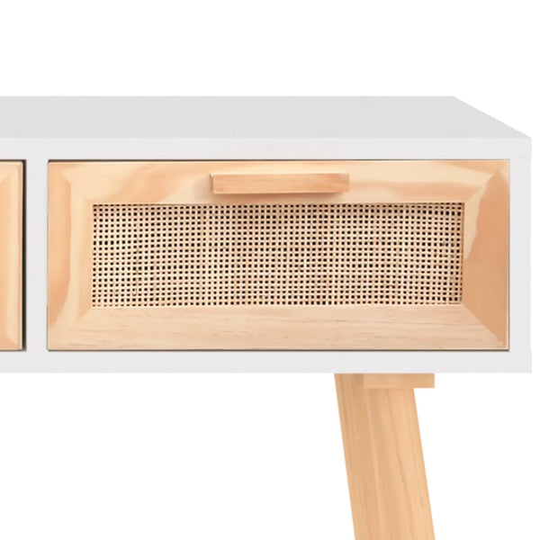 vidaXL Console Blanche 105x30x75 cm Bois de pin massif Rotin naturel