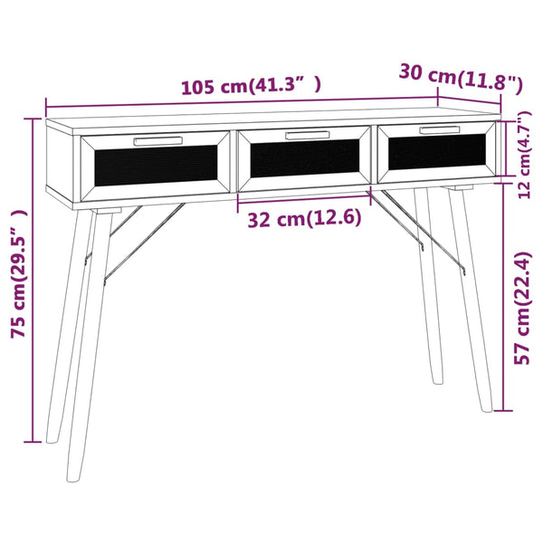 vidaXL Console Blanche 105x30x75 cm Bois de pin massif Rotin naturel