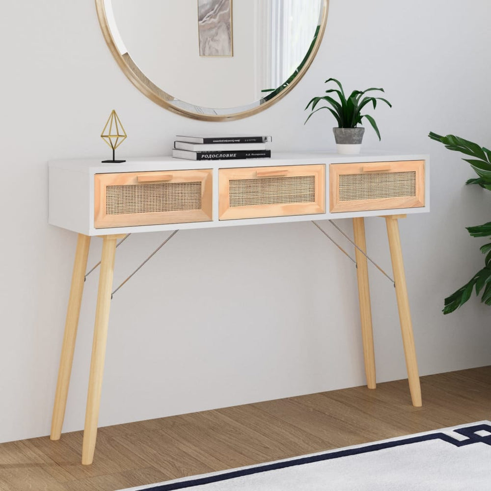 Weißer Konsolentisch 105cm Kiefer Massivholz Rattan