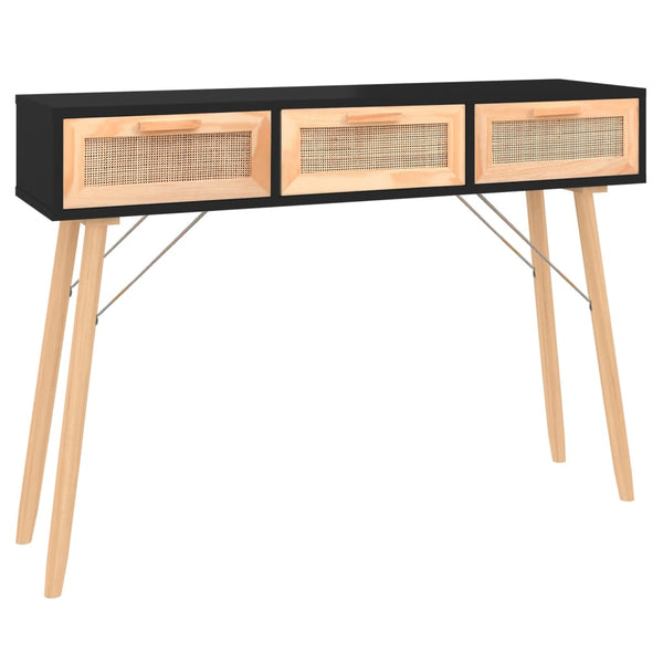 Schwarzer Konsolentisch 105cm Massivholz Rattan