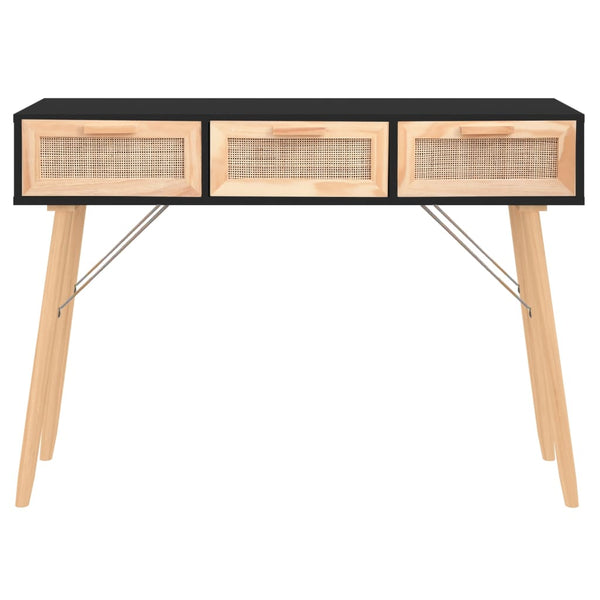 Schwarzer Konsolentisch 105cm Massivholz Rattan