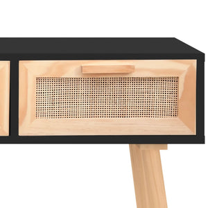 Schwarzer Konsolentisch 105cm Massivholz Rattan
