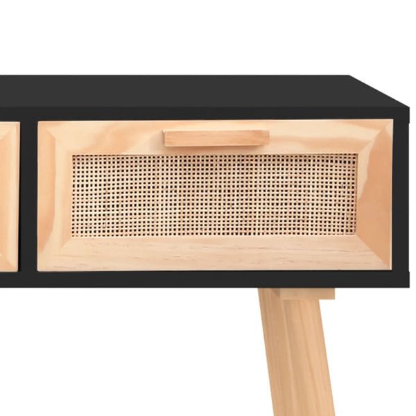 Schwarzer Konsolentisch 105cm Massivholz Rattan