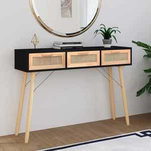 Schwarzer Konsolentisch 105cm Massivholz Rattan