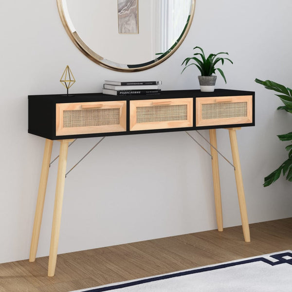 Schwarzer Konsolentisch 105cm Massivholz Rattan