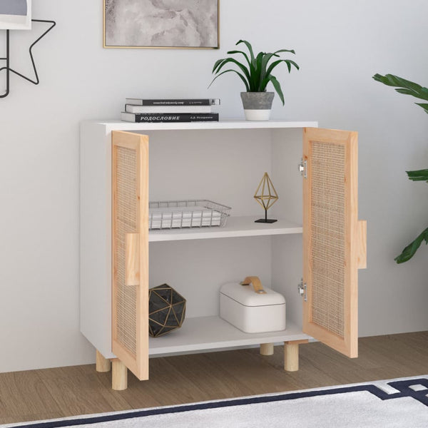 Sideboard Weiß Kiefer Massivholz & Rattan 60x70 cm