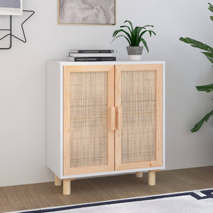 Sideboard Weiß Kiefer Massivholz & Rattan 60x70 cm