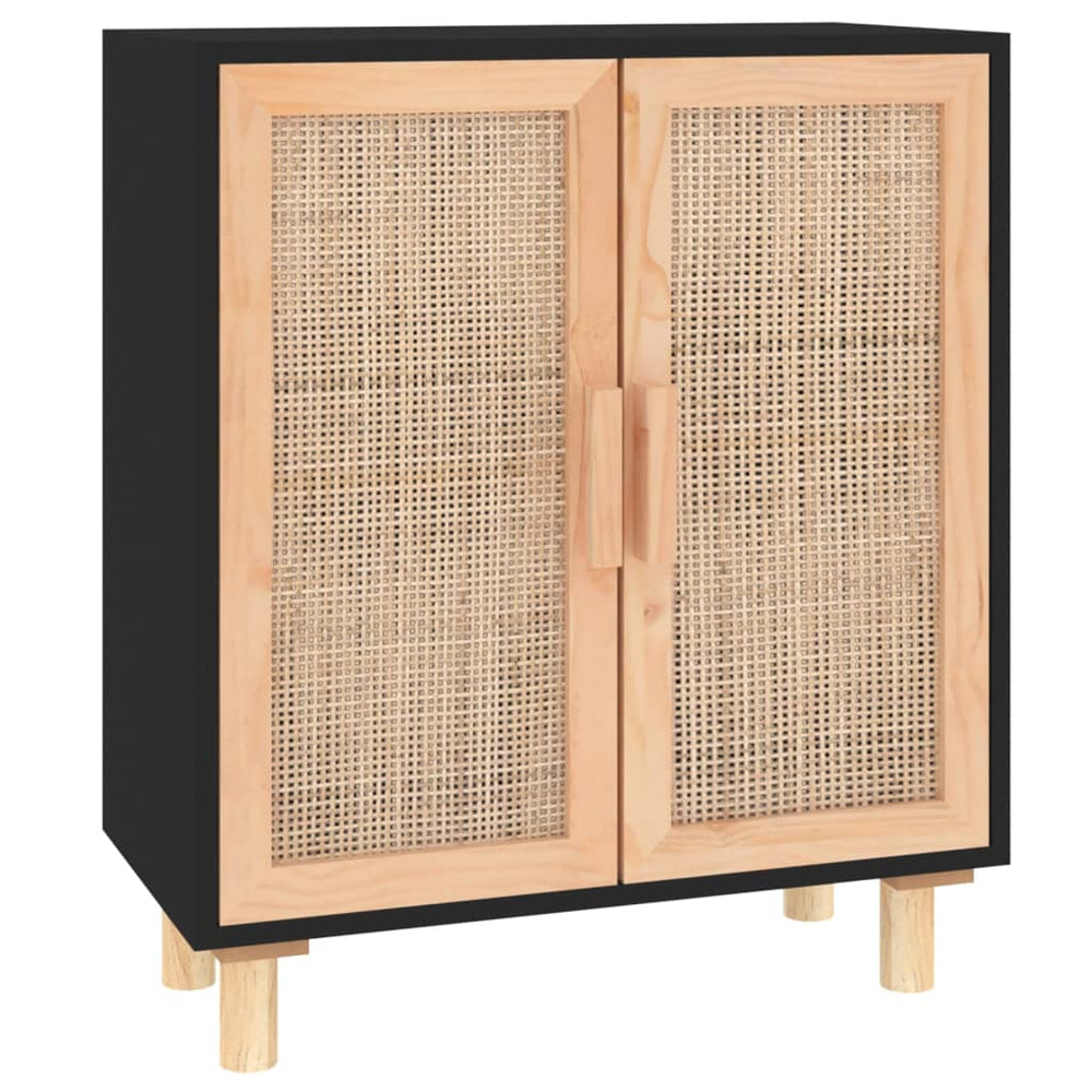 vidaXL Sideboard Black 60x30x70cm Solid Pine Wood and Natural Rattan