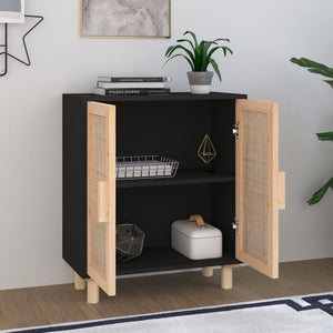 Schwarzes Sideboard 60cm Kiefer Massivholz & Rattan