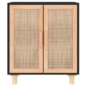 Schwarzes Sideboard 60cm Kiefer Massivholz & Rattan