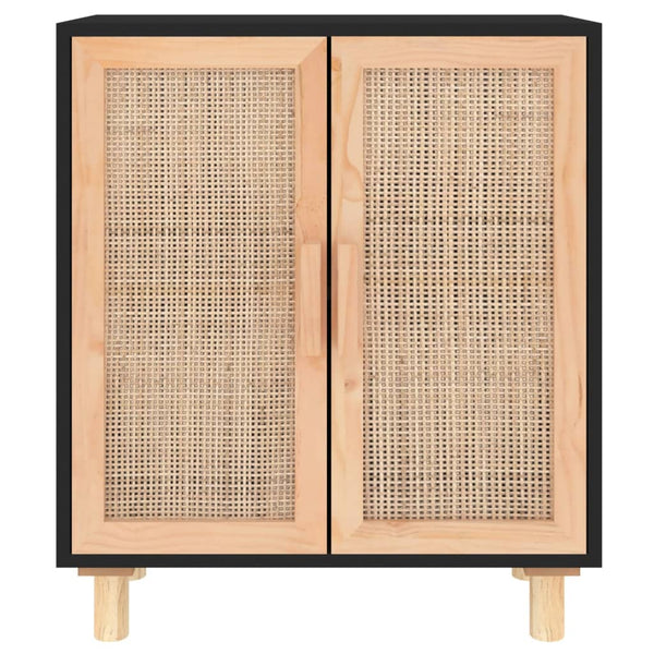 Schwarzes Sideboard 60cm Kiefer Massivholz & Rattan