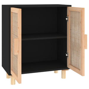 Schwarzes Sideboard 60cm Kiefer Massivholz & Rattan