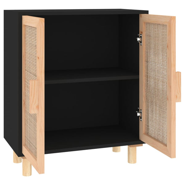 Schwarzes Sideboard 60cm Kiefer Massivholz & Rattan