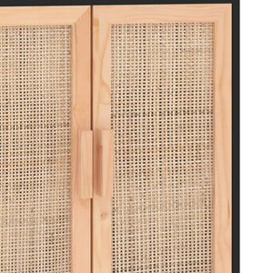 Schwarzes Sideboard 60cm Kiefer Massivholz & Rattan