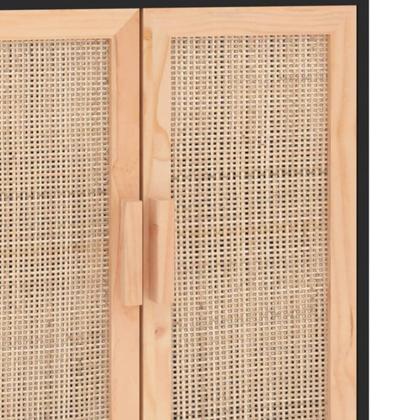 Schwarzes Sideboard 60cm Kiefer Massivholz & Rattan