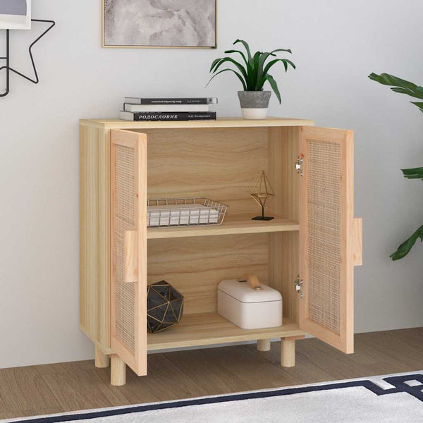 Sideboard Braun 60x30x70 cm Kiefer Massivholz Rattan