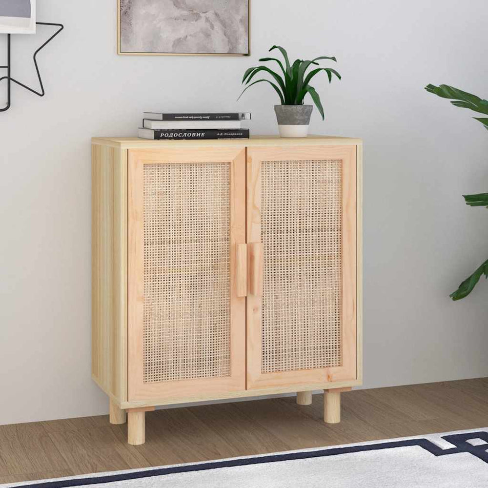 vidaXL Sideboard Brown 60x30x70 cm Solid Pine Wood and Natural Rattan