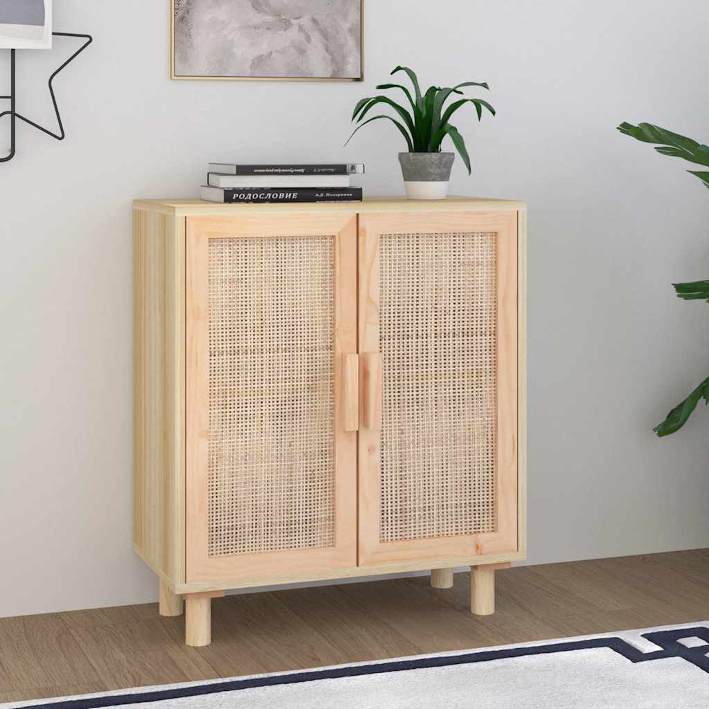 Sideboard Braun 60x30x70 cm Kiefer Massivholz Rattan