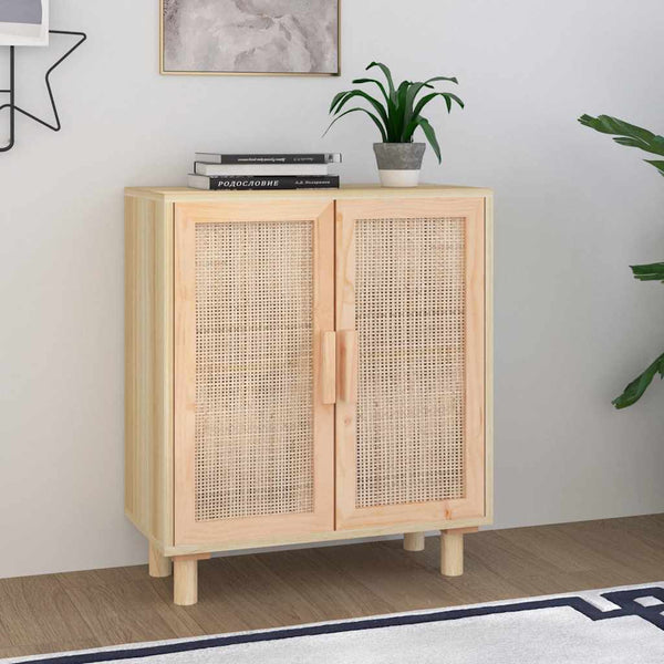 Sideboard Braun 60x30x70 cm Kiefer Massivholz Rattan