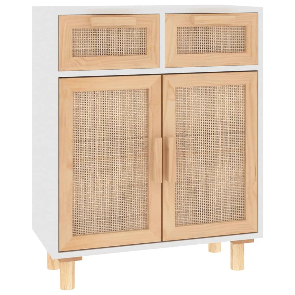 vidaXL Sideboard White 60x30x75 cm Solid Pine Wood and Natural Rattan