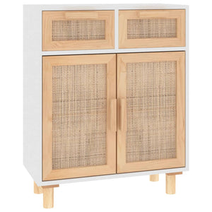Weißes Sideboard 60 cm Massivholz Kiefer & Rattan