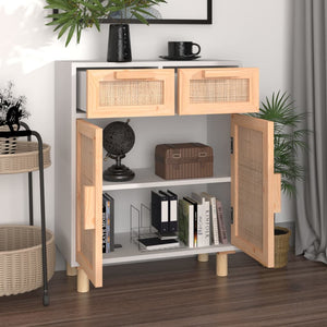 Weißes Sideboard 60 cm Massivholz Kiefer & Rattan